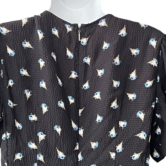 Rebecca Taylor Brigette Blouse Size 10 Hammered Silk Flutter Sleeve Black Floral - Picture 8 of 11